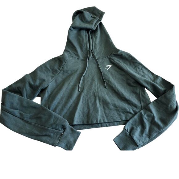 GYMSHARK Women's Cropped Hoodie Sweater Small Green Pull Over - Picture 1 of 7